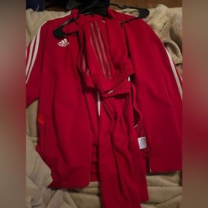 Adidas red and white tracksuit